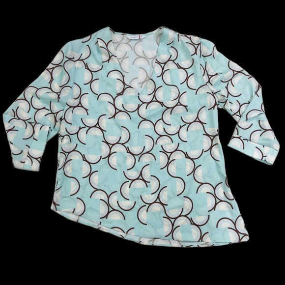Phardi made in Turkey baby blue brown rainbow asymmetrical top. Size 38/M - Picture 2 of 10